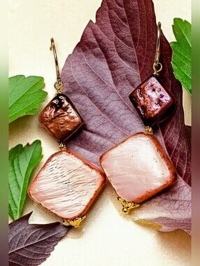Pink Coral  Mother Of Pearl & Red Pearl In Gold Plated Earrings